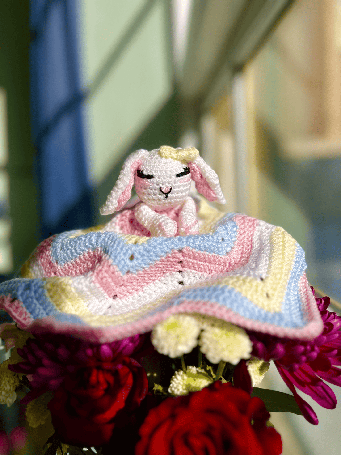 Handmade Crochet Bunny Baby Comforter Soft Baby Comfort Toy Crochet Lovey Baby Shower Gift New Baby Gift UK