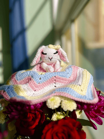 Handmade Crochet Bunny Baby Comforter Soft Baby Comfort Toy Crochet Lovey Baby Shower Gift New Baby Gift UK