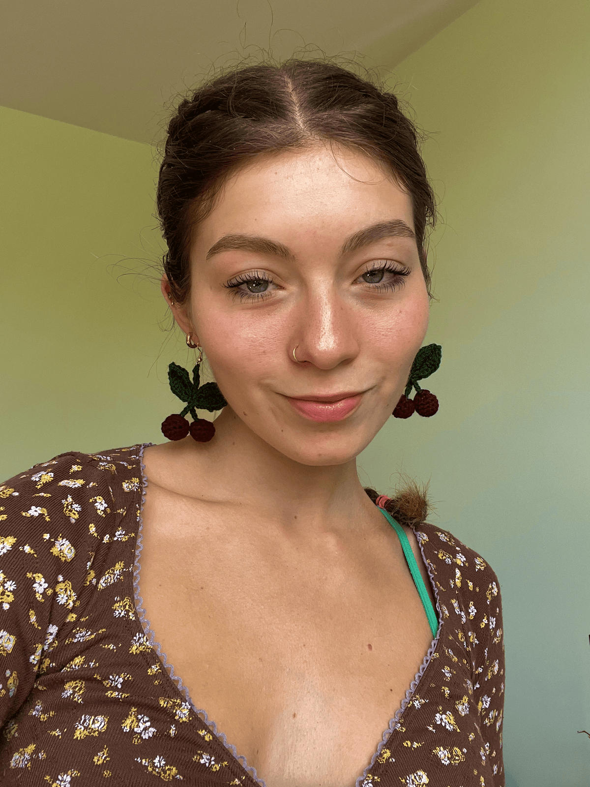 Handmade crochet cherry earrings cute fruit jewellery lightweight crochet statement earrings cottagecore accessories UK