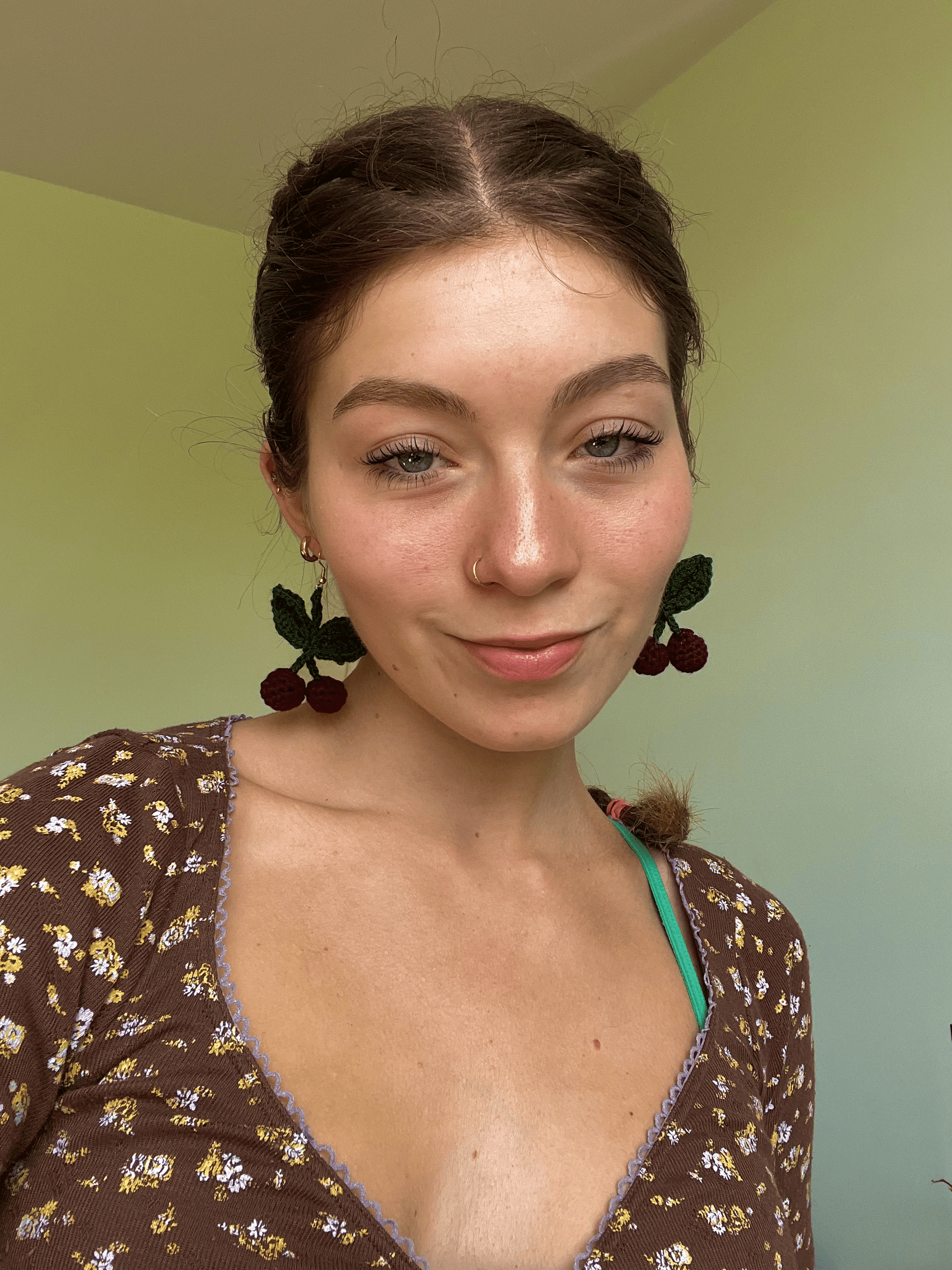 Handmade crochet cherry earrings cute fruit jewellery lightweight crochet statement earrings cottagecore accessories UK