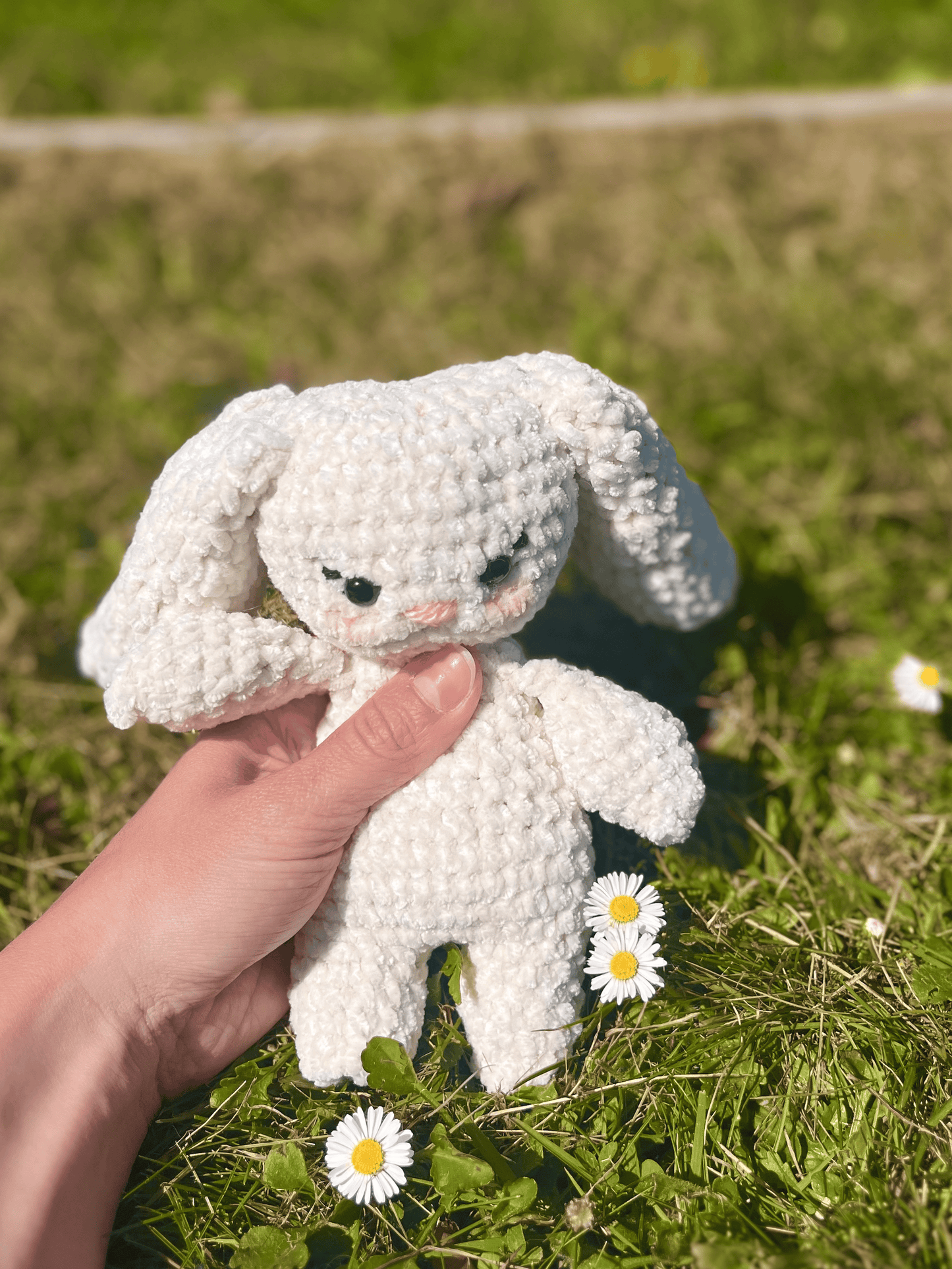 Cream white crochet Easter bunny plush, handmade rabbit toy and cute Easter keepsake for children