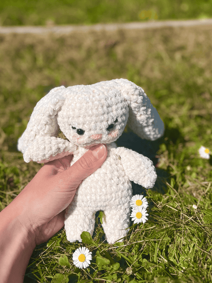 Cream white crochet Easter bunny plush, handmade rabbit toy and cute Easter keepsake for children
