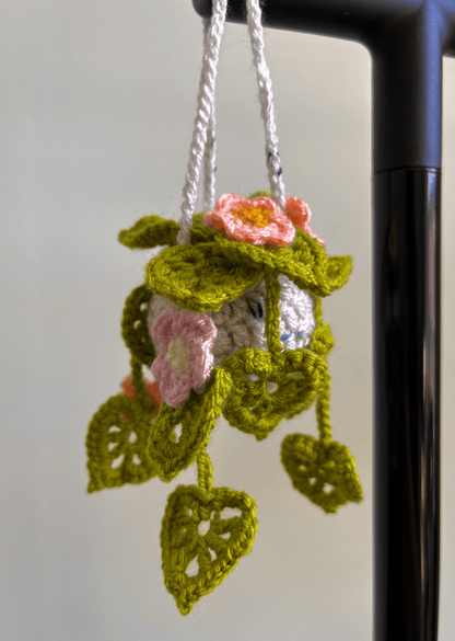 Handmade Crochet Flower Hanging Basket Rose and Mandevilla Crochet Home Decor Mother's Day Gift for Mum Cottagecore Decoration UK