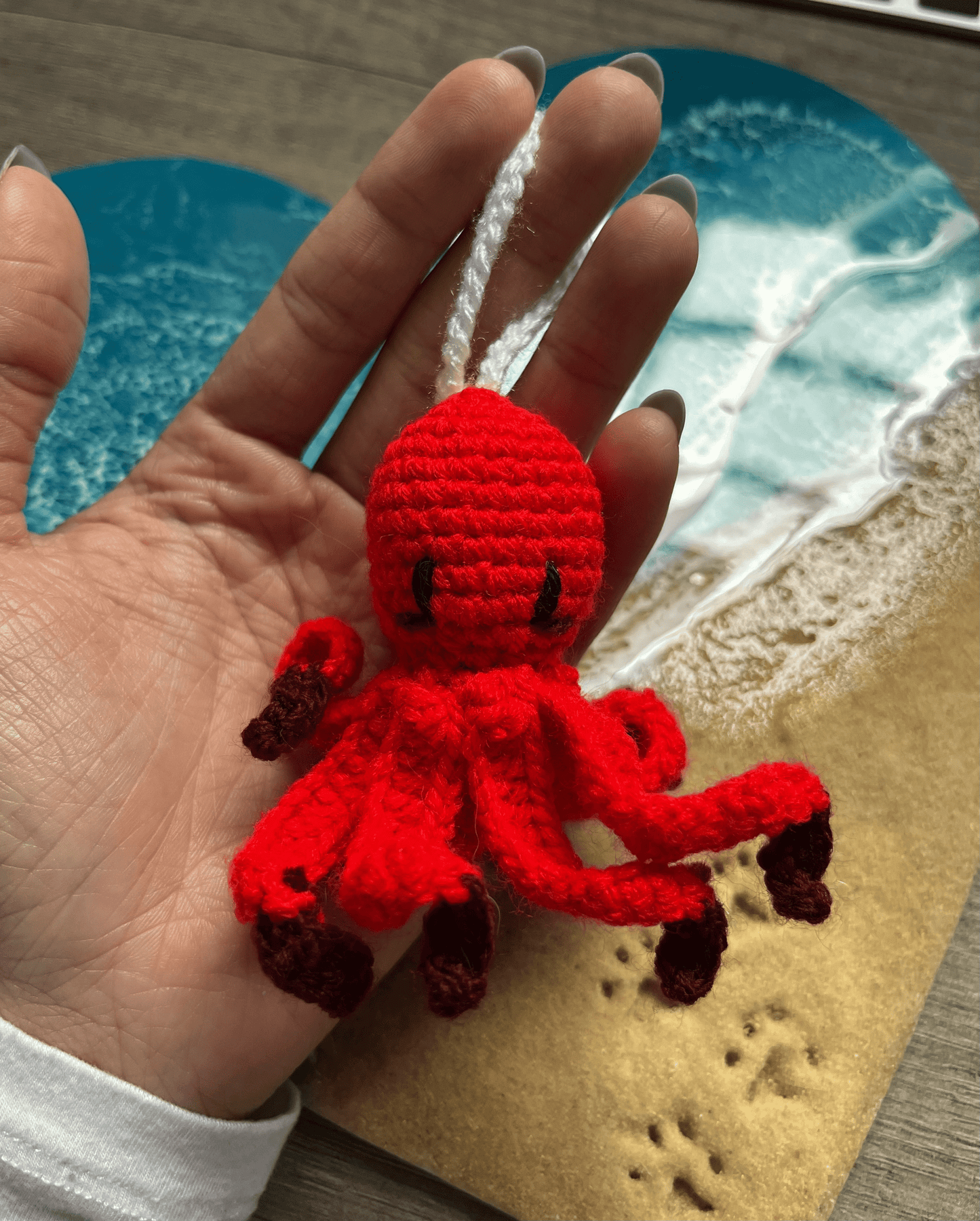 Handmade crochet octopus keychain Caribbean Reef Octopus East Pacific Red Octopus ocean bag charm marine life crochet accessory UK