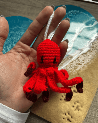 Handmade crochet octopus keychain Caribbean Reef Octopus East Pacific Red Octopus ocean bag charm marine life crochet accessory UK