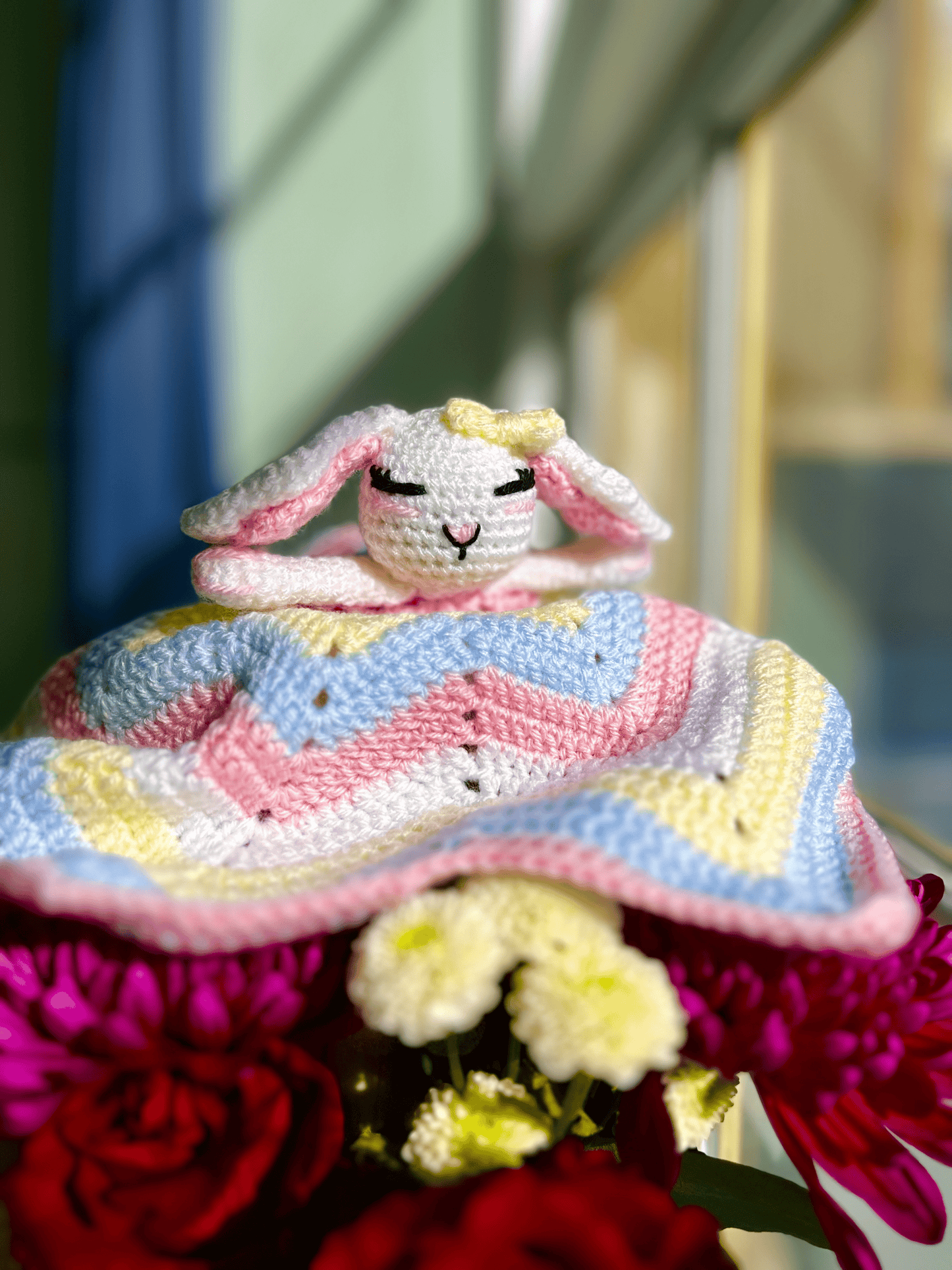 Handmade Crochet Bunny Baby Comforter Soft Baby Comfort Toy Crochet Lovey Baby Shower Gift New Baby Gift UK