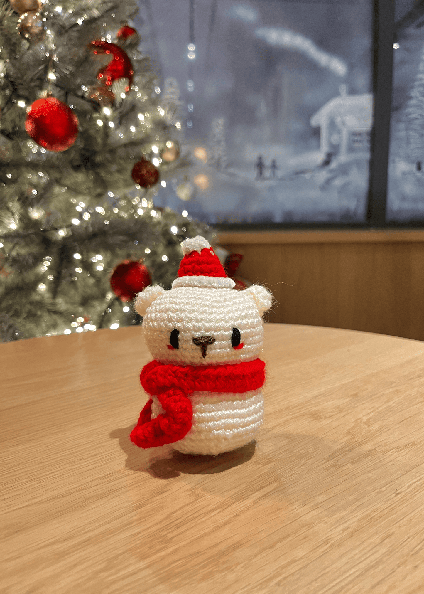 Handmade crochet polar bear Christmas decoration for cosy winter home decor and festive displays