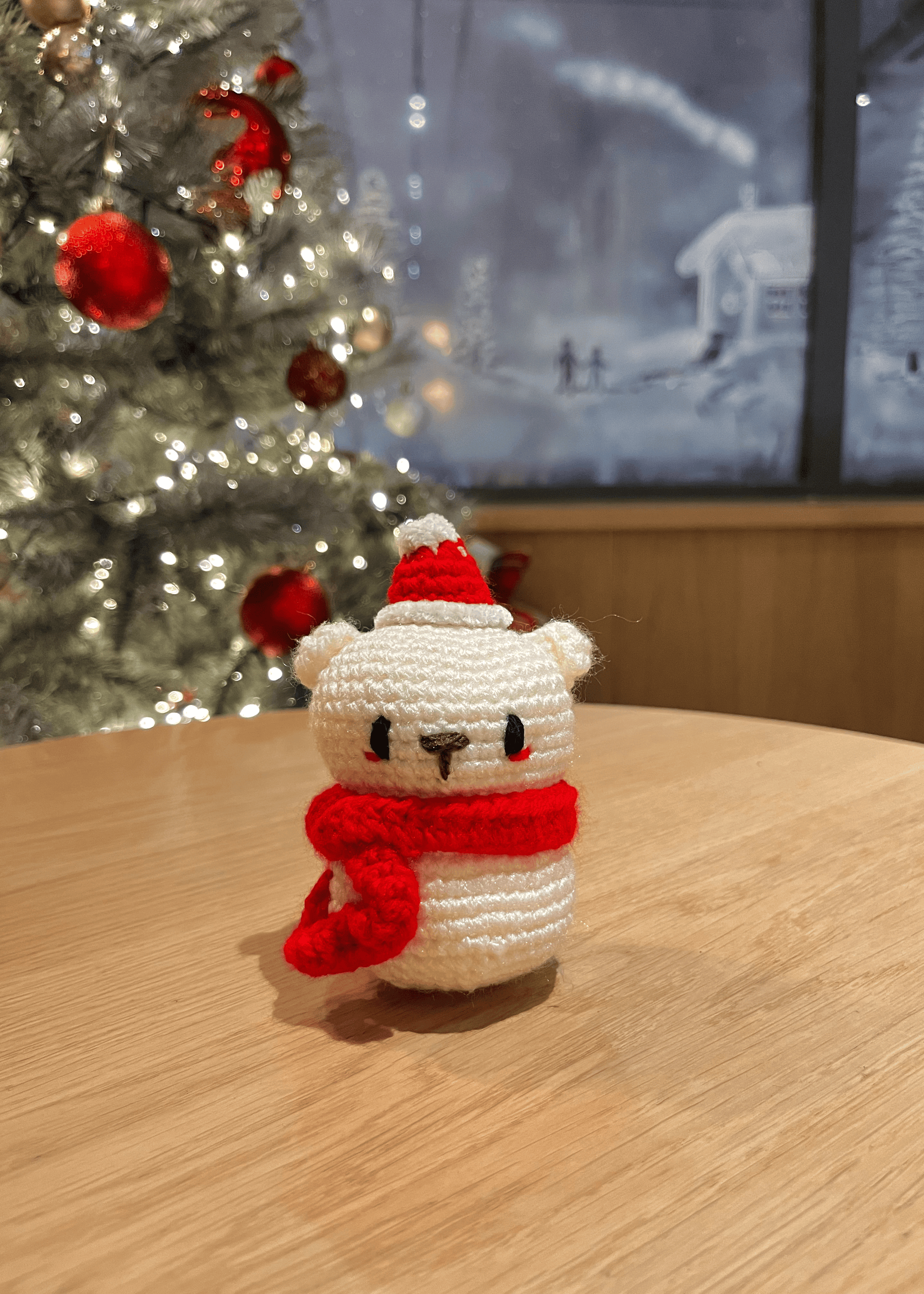 Handmade crochet polar bear Christmas decoration for cosy winter home decor and festive displays