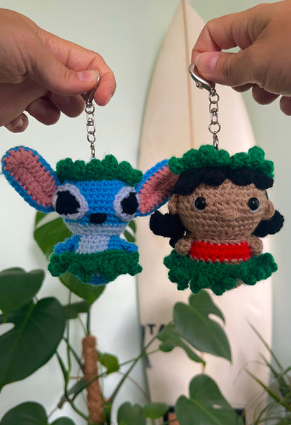 Lilo and Stitch crochet keyring pair, handmade Disney-inspired Lilo & Stitch accessories
