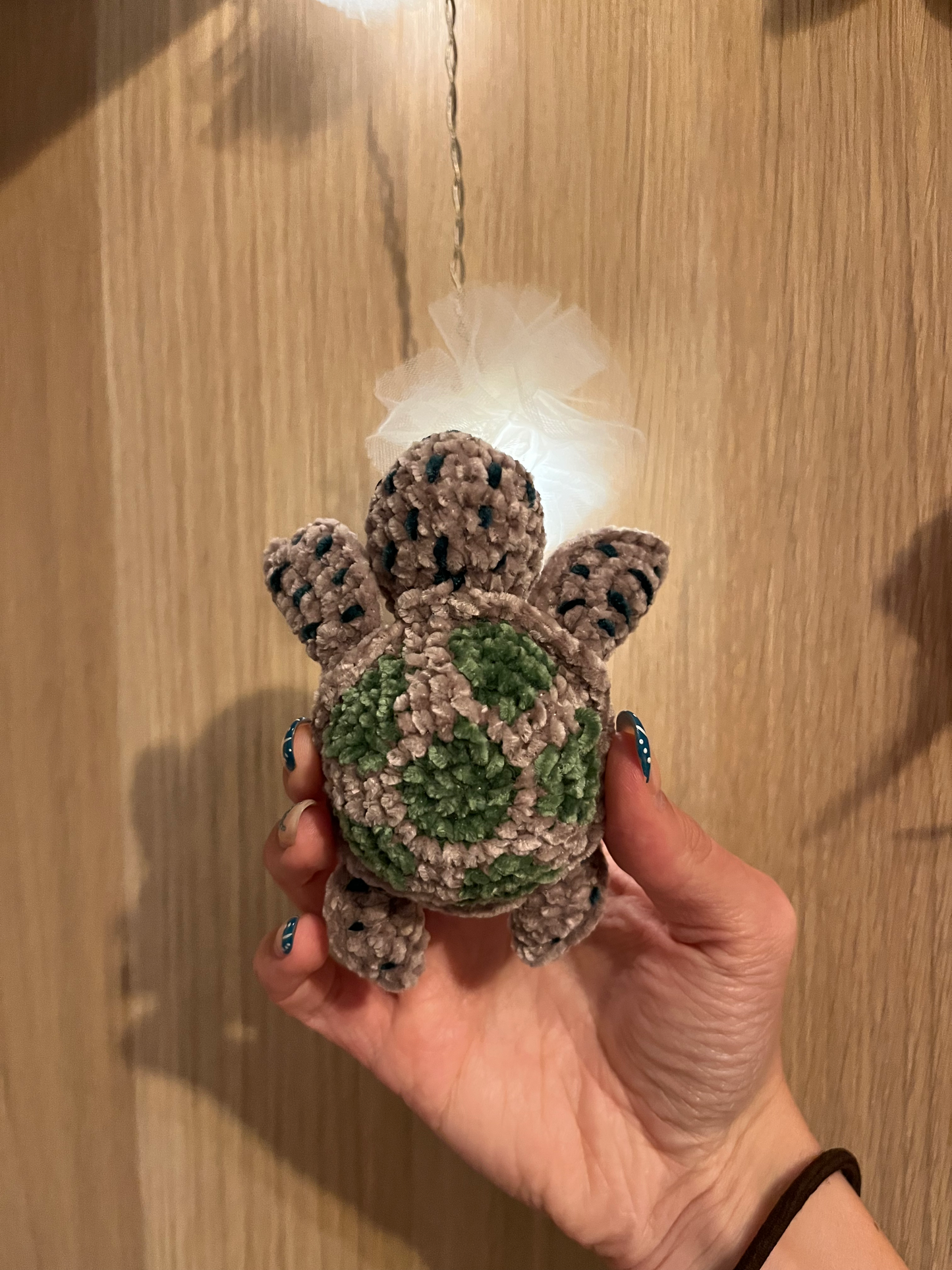 Medium handmade crochet sea turtle keyring and ocean themed bag charm by Crafted by Light