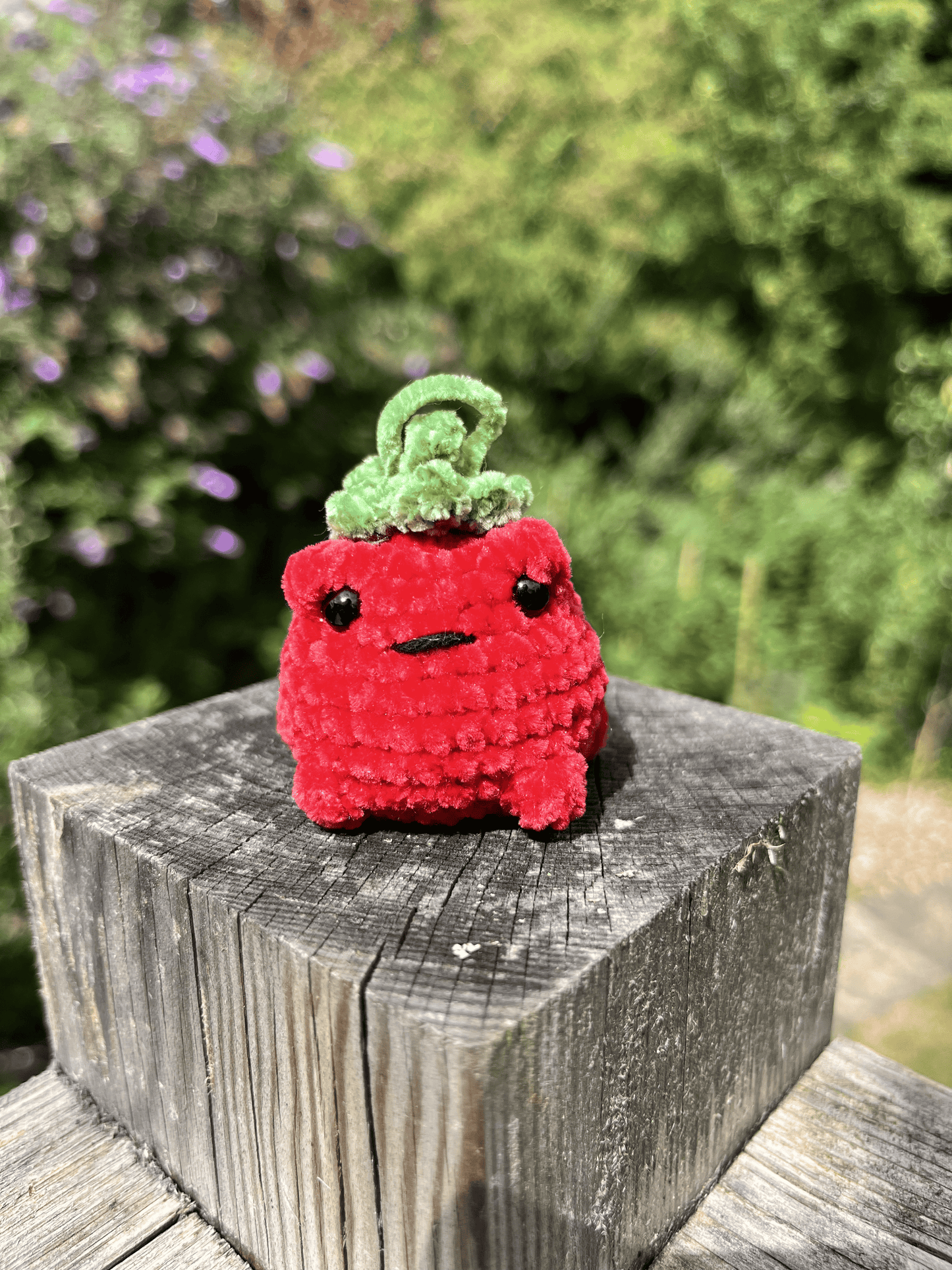 Red Mini Toadmato crochet toad keyring and tomato frog bag charm
