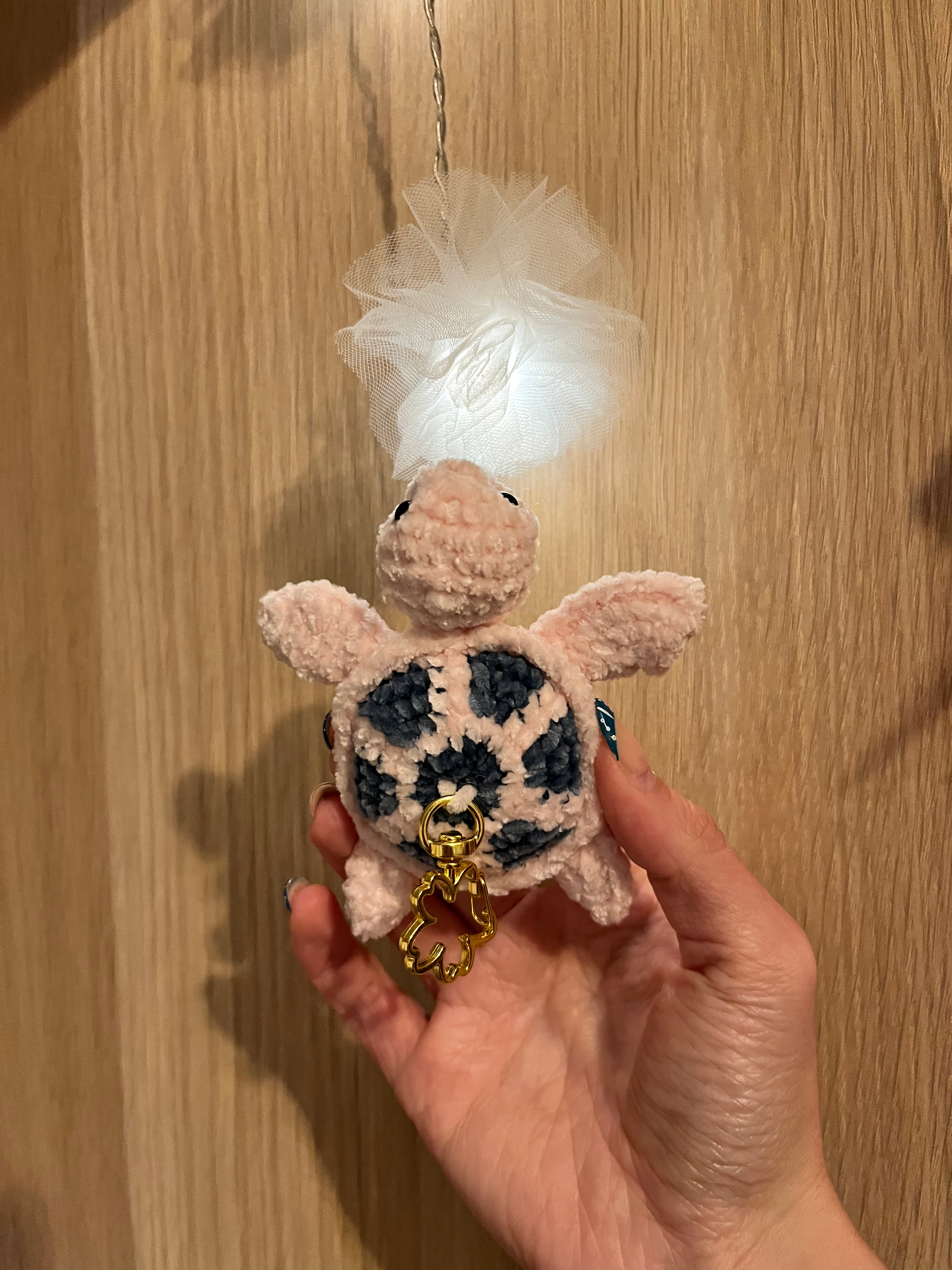 Mini handmade crochet sea turtle keyring and small marine life bag charm by Crafted by Light