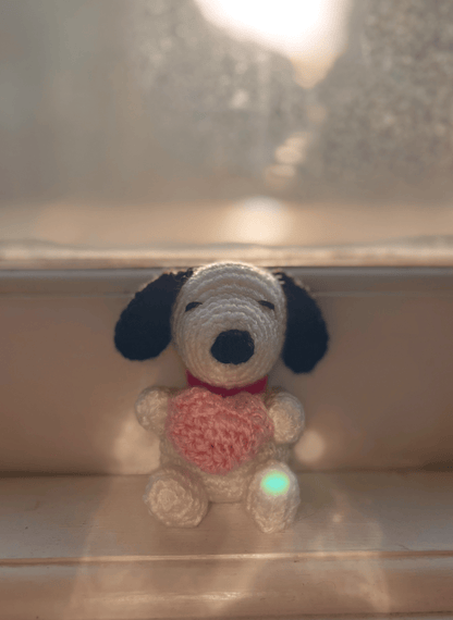 Crochet Snoopy and Peanuts keyring pair, cute handmade Valentine's Day accessories and matching couple gift