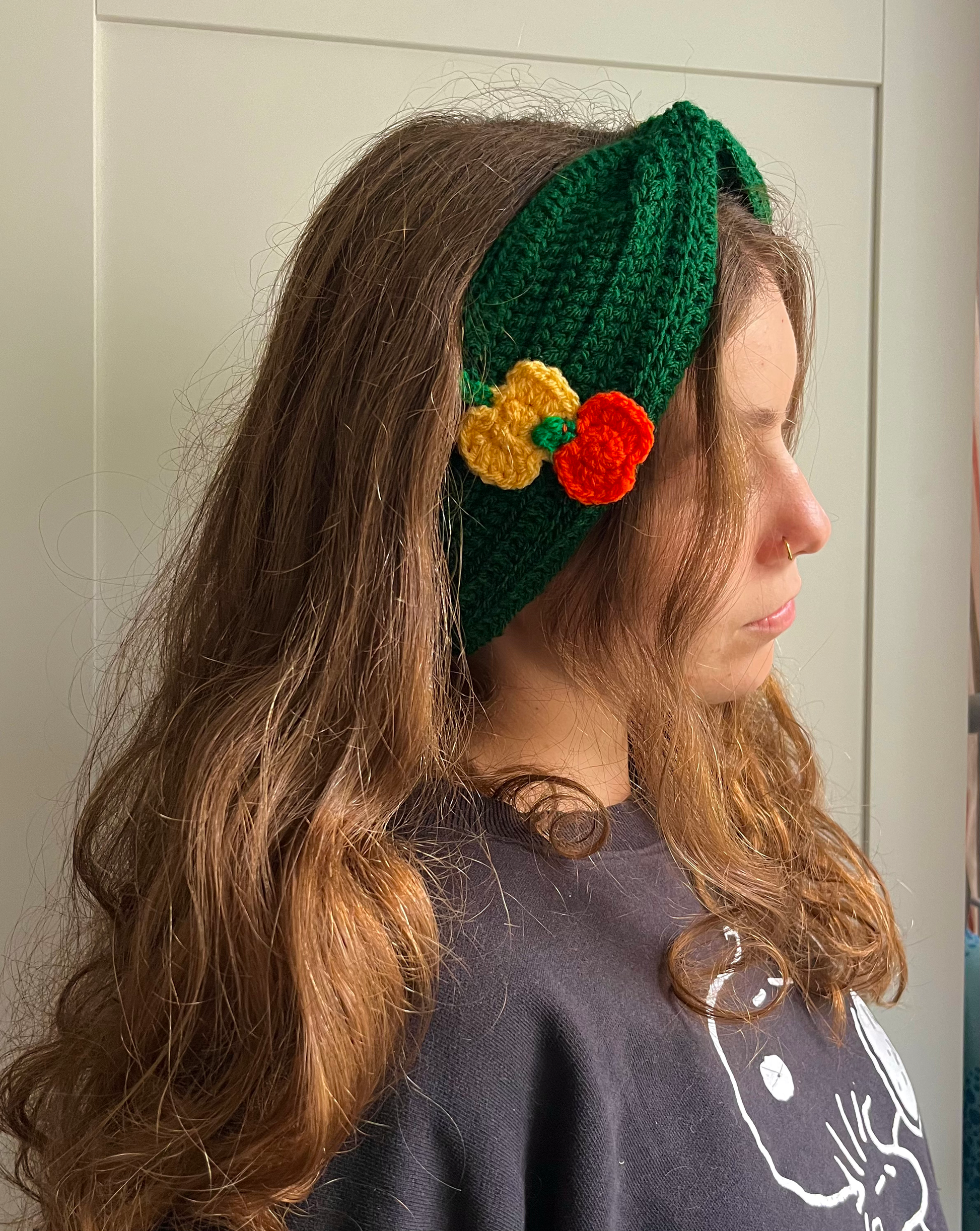 Pumpkin crochet headwarmer for thick hair, handmade autumn headband and Halloween accessory