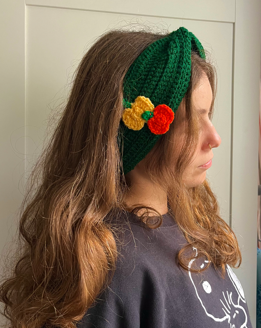 Pumpkin crochet headwarmer for thick hair, handmade autumn headband and Halloween accessory