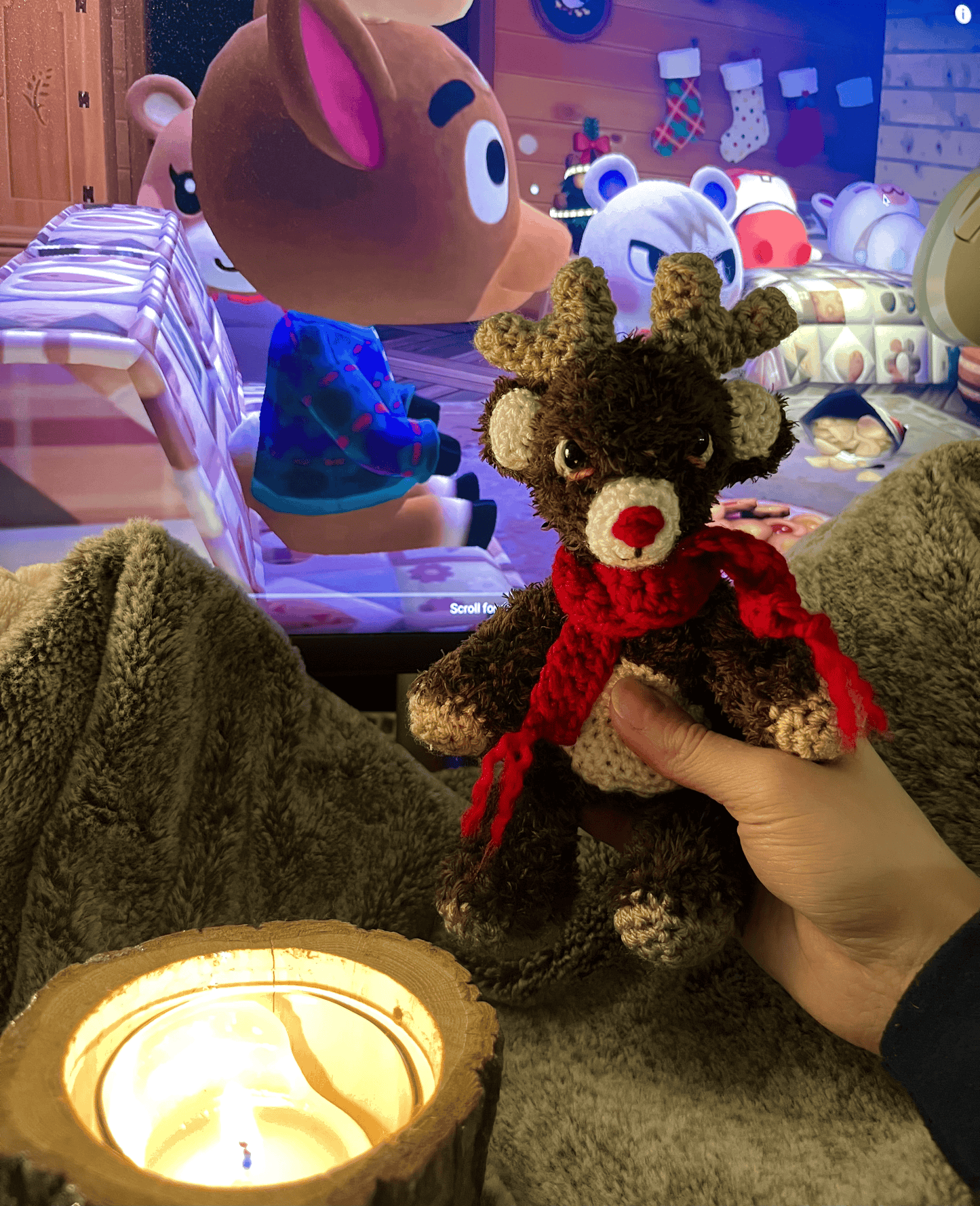 Handmade crochet Rudolph the Red-Nosed Reindeer plushie, Christmas reindeer toy, festive home decor and handmade Christmas gift