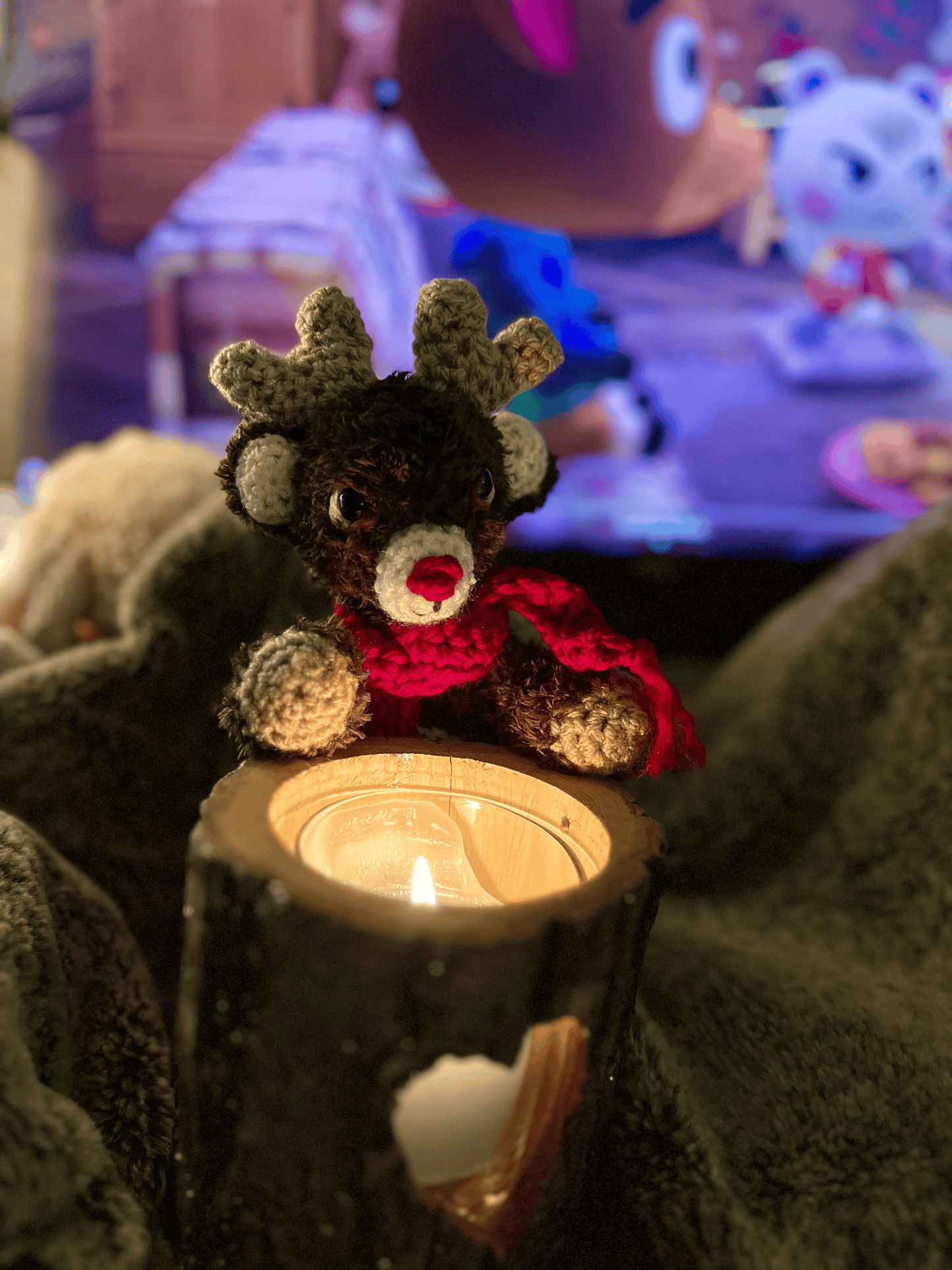 Handmade crochet Rudolph the Red-Nosed Reindeer plushie, Christmas reindeer toy, festive home decor and handmade Christmas gift