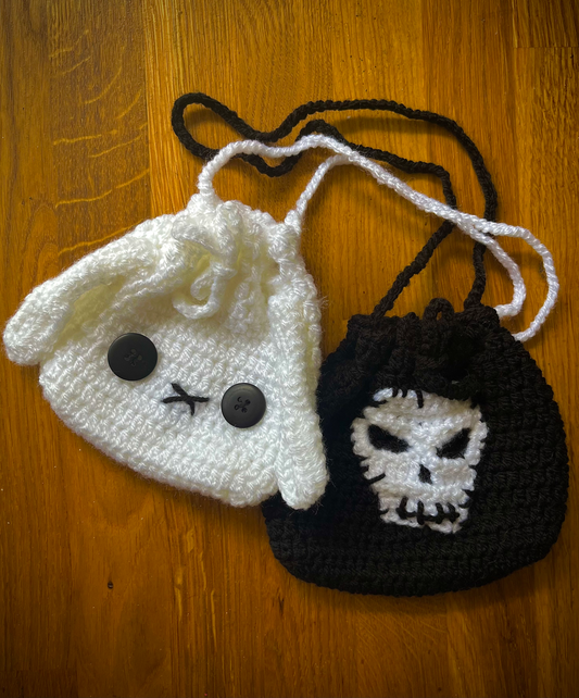 Crochet trick or treat pouch, handmade Halloween treat bag and spooky seasonal accessory