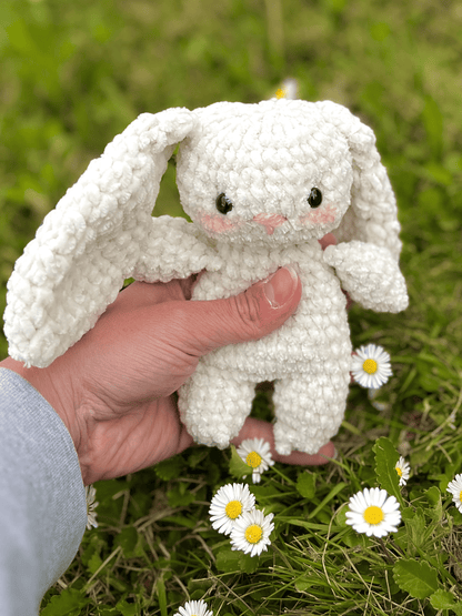 Snowdrop mini white crochet bunny plushie, cute Easter rabbit toy and handmade Easter gift